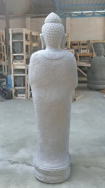 Product image 6 of the product “Standing Buddha with floral carving, Abudaya position. 51 x 33 x 175cm. Natural stone (river stone), stonemasonry ”